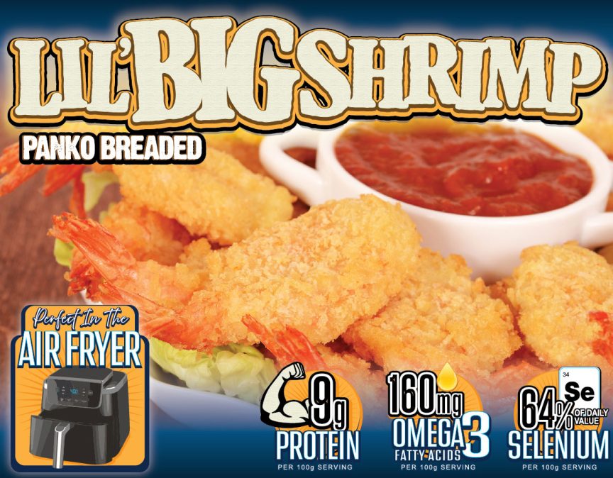 Lil' Big Shrimp - Panko Breaded - Perfect for the Air Fryer - 9g Protein per 100g serving - 160mg Omega 3 Fatty Acids per 100g serving - 64% of daily value Selenium per 100g serving