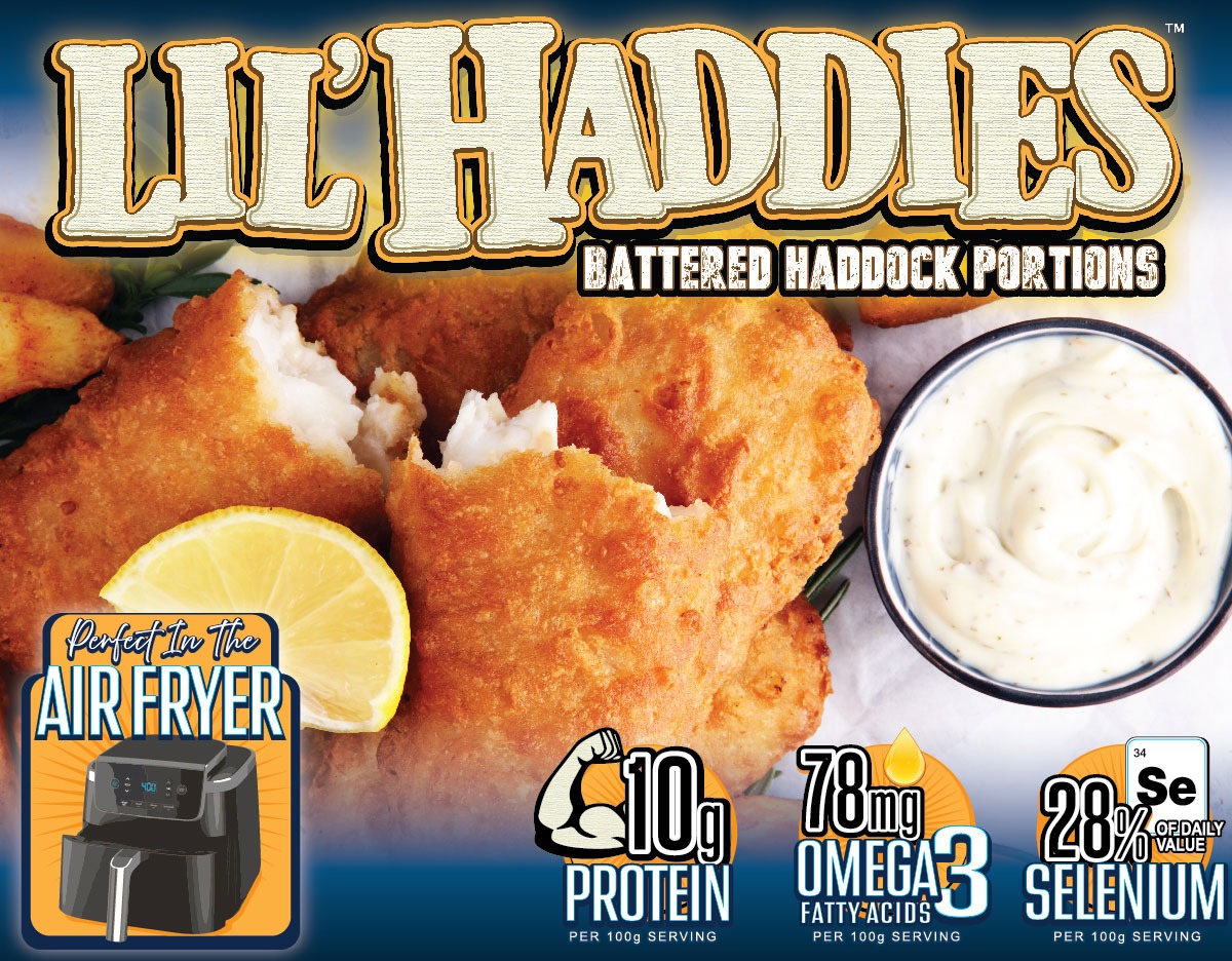 Lil' Haddies Battered Haddock Portions - Perfect for the Air Fryer - 10g Protein per 100g serving - 78mg Omega 3 Fatty Acids per 100g serving - 28% of daily value Selenium per 100g serving